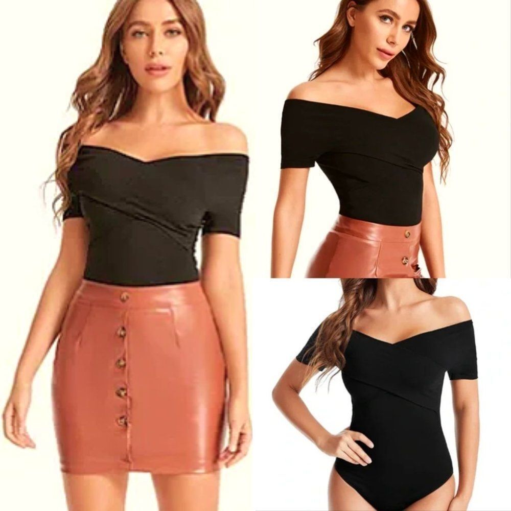 Clearance BLACK OFF THE SHOULDER BODYSUIT